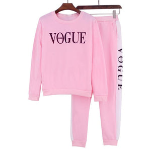 Women Tracksuit 2019 Autumn Winter Women's Suit VOGUE Letter Printed 0-Neck Sweatshirt + Patchwork Long Pant 2 Piece Set