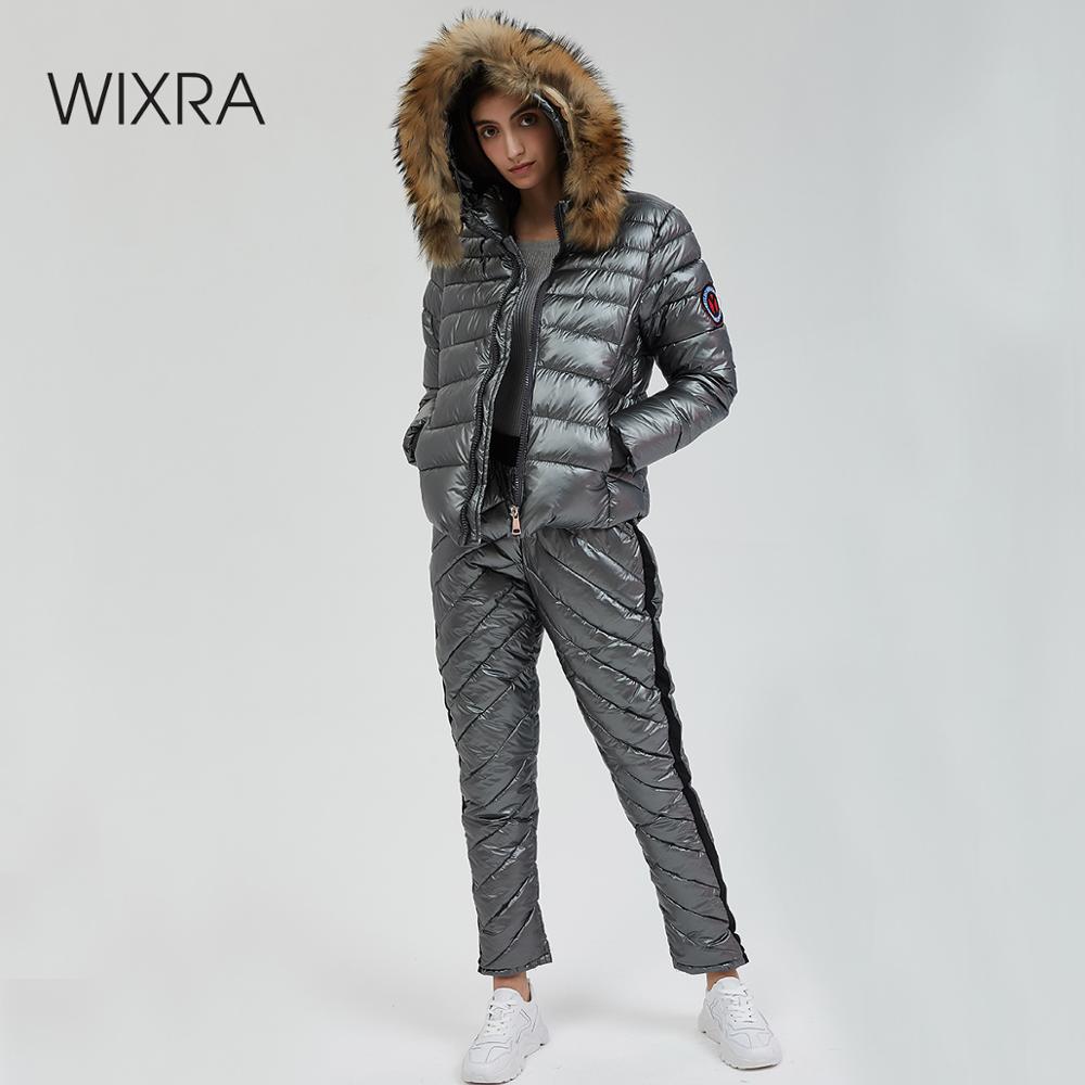 Wixra Winter Hooded Parka Suits 2 Piece Sets Elegant Warm Streetwear Ski Suit Straight Zipper Thick Women Casual Tracksuits