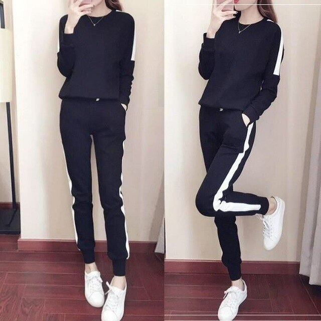plus size 4xl sweat suits women 2019 two piece set top and pants women clothing Fashion Striped jogging suits for women ensemble