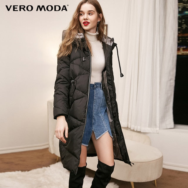Vero Moda new hooded detachable sleeve drawstring long down jacket | 318412525